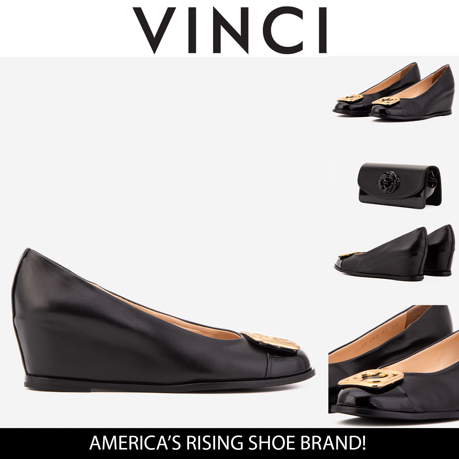The Selene Black Leather Wedge Heel Shoe Exclusive Style