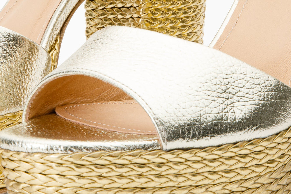 The Tampico Platform Heel Gold Leather Sandal Fine Craftsmanship