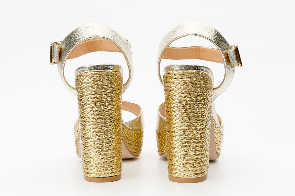 The Tampico Platform Heel Gold Leather Sandal Fine Craftsmanship