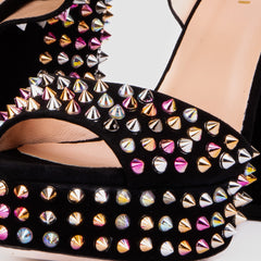 The Tampico Black Suede Leather Spike Platform Heel Sandal Universal Fit