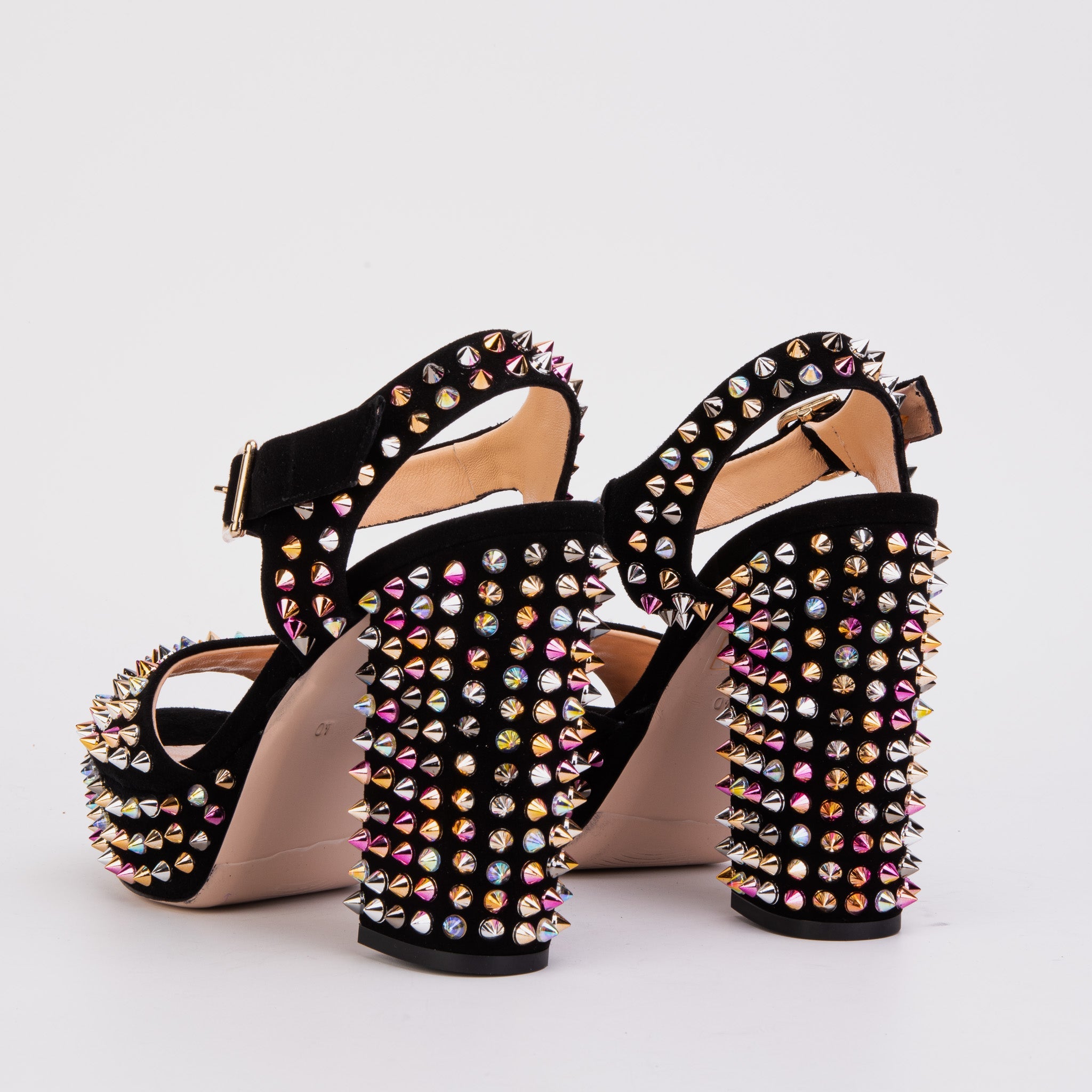 The Tampico Black Suede Leather Spike Platform Heel Sandal Universal Fit