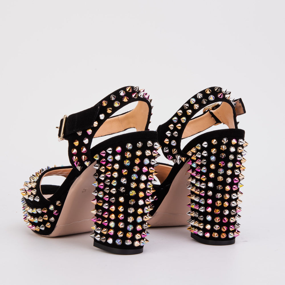 The Tampico Black Suede Leather Spike Platform Heel Sandal Universal Fit
