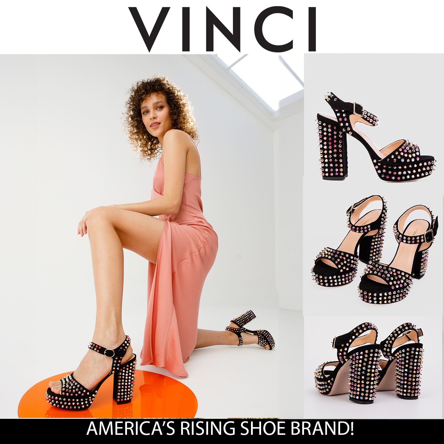 The Tampico Black Suede Leather Spike Platform Heel Sandal Universal Fit