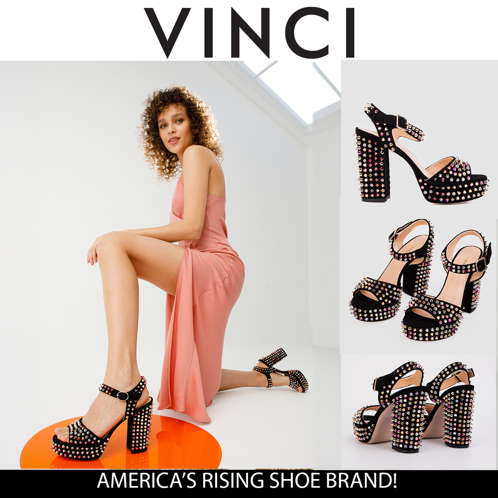 The Tampico Black Suede Leather Spike Platform Heel Sandal Universal Fit
