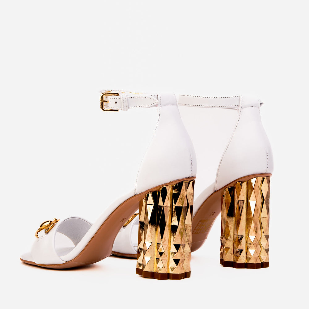 The Avlonya Block Heel White Leather Sandal Fine Craftsmanship
