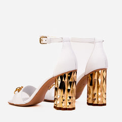 The Avlonya Block Heel White Leather Sandal Fine Craftsmanship
