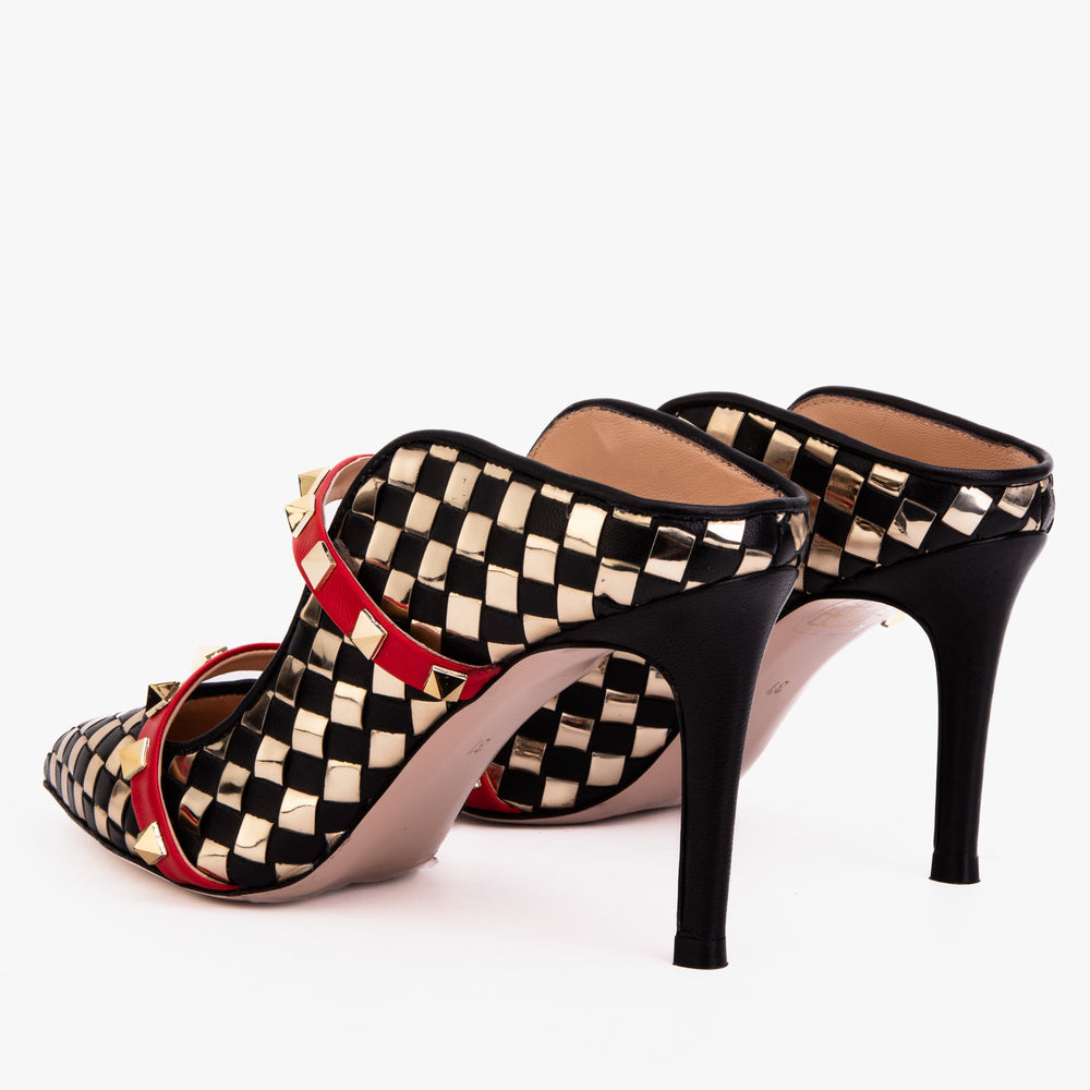 The Dosso Black Handwoven Leather Pointy Toe Sandal Exclusive Style