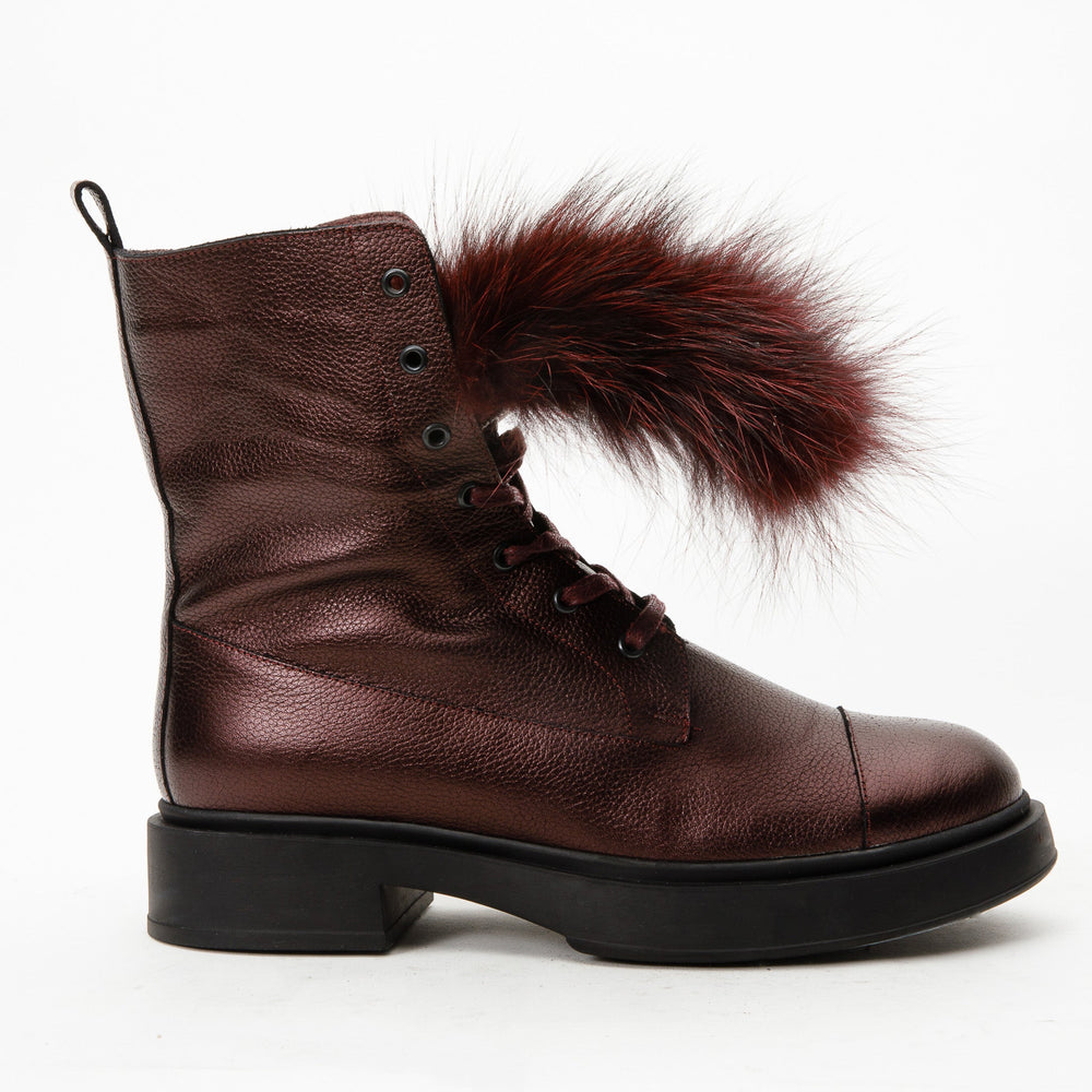 The Kajapati Burgundy Leather Natural Fur Mid Calf Boot On Sale