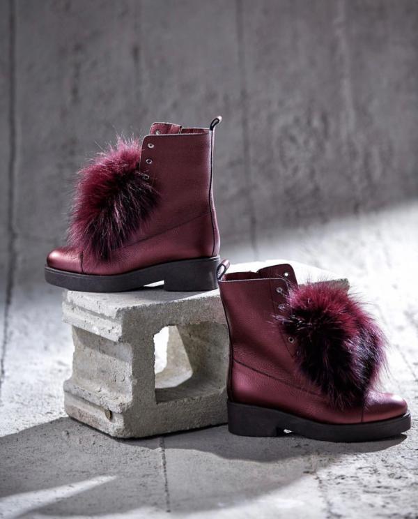 The Kajapati Burgundy Leather Natural Fur Mid Calf Boot On Sale