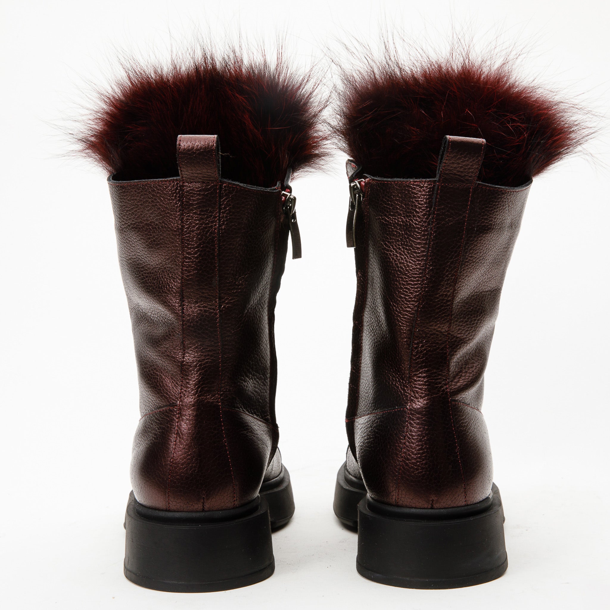The Kajapati Burgundy Leather Natural Fur Mid Calf Boot On Sale