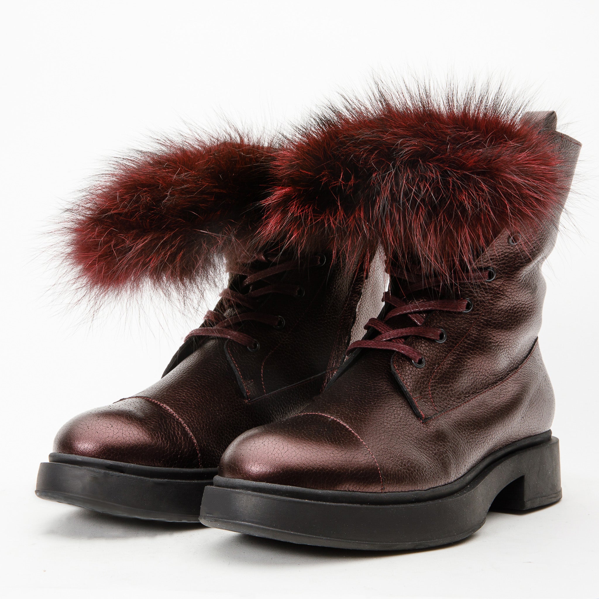 The Kajapati Burgundy Leather Natural Fur Mid Calf Boot On Sale