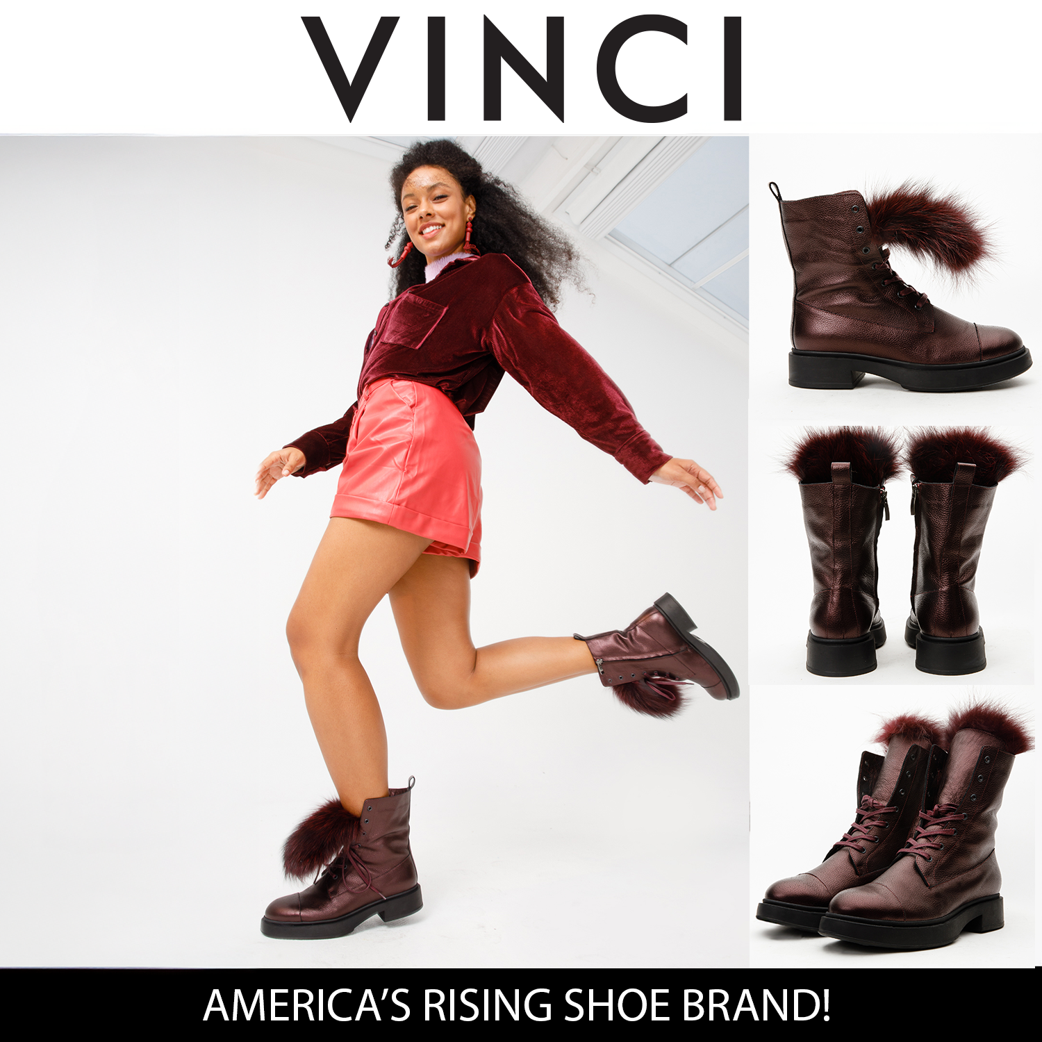 The Kajapati Burgundy Leather Natural Fur Mid Calf Boot On Sale