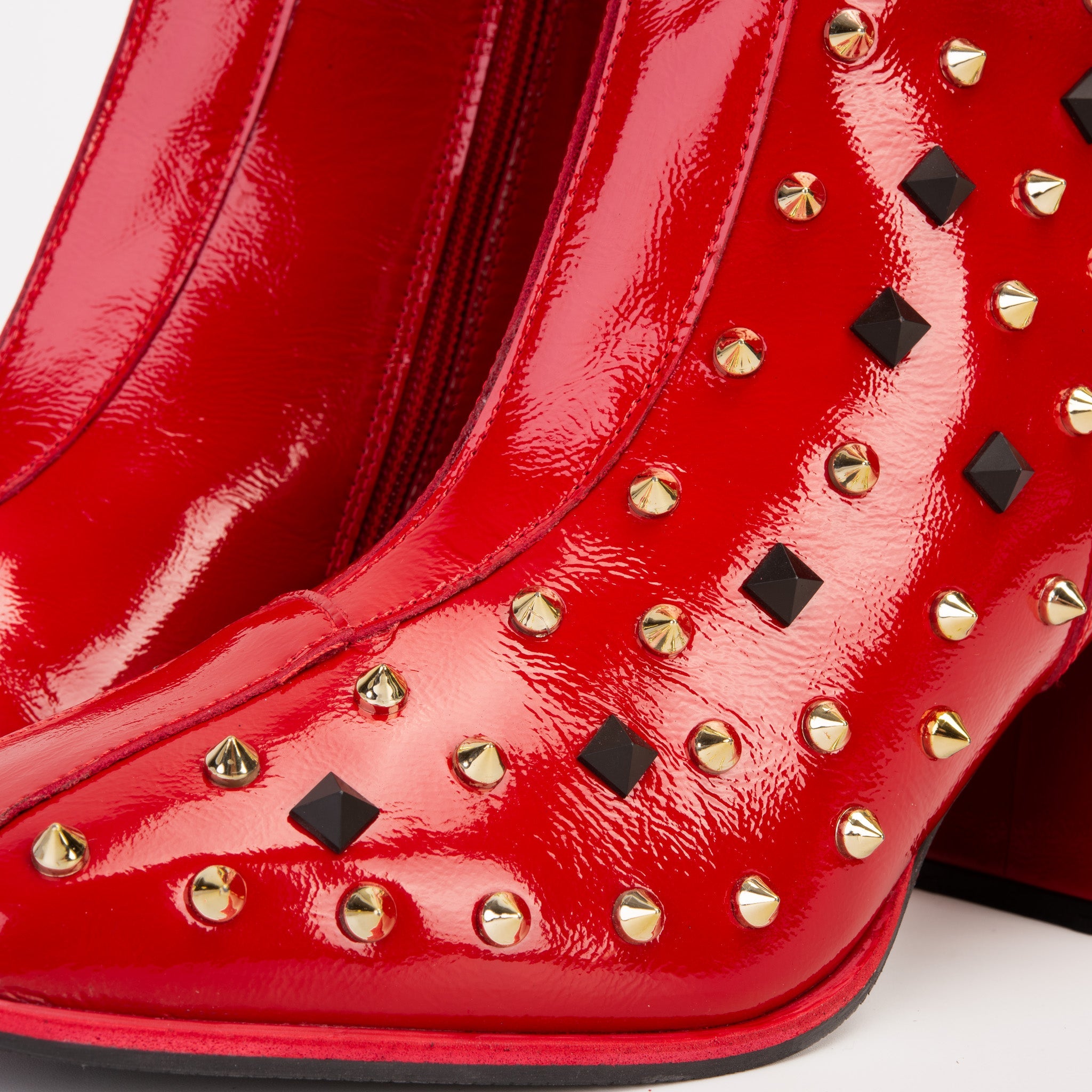 The Infanta Red Leather Block Heel Boot For Sale