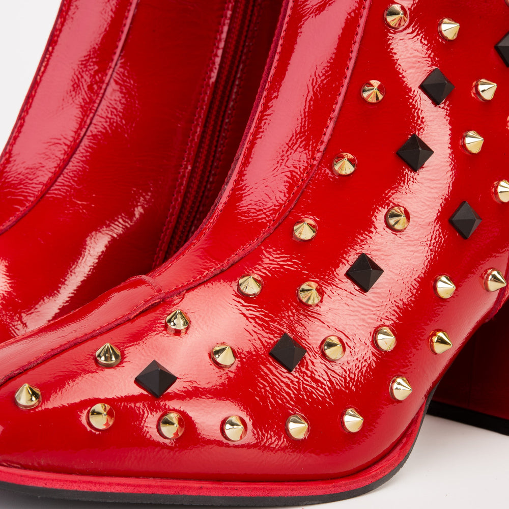 The Infanta Red Leather Block Heel Boot For Sale