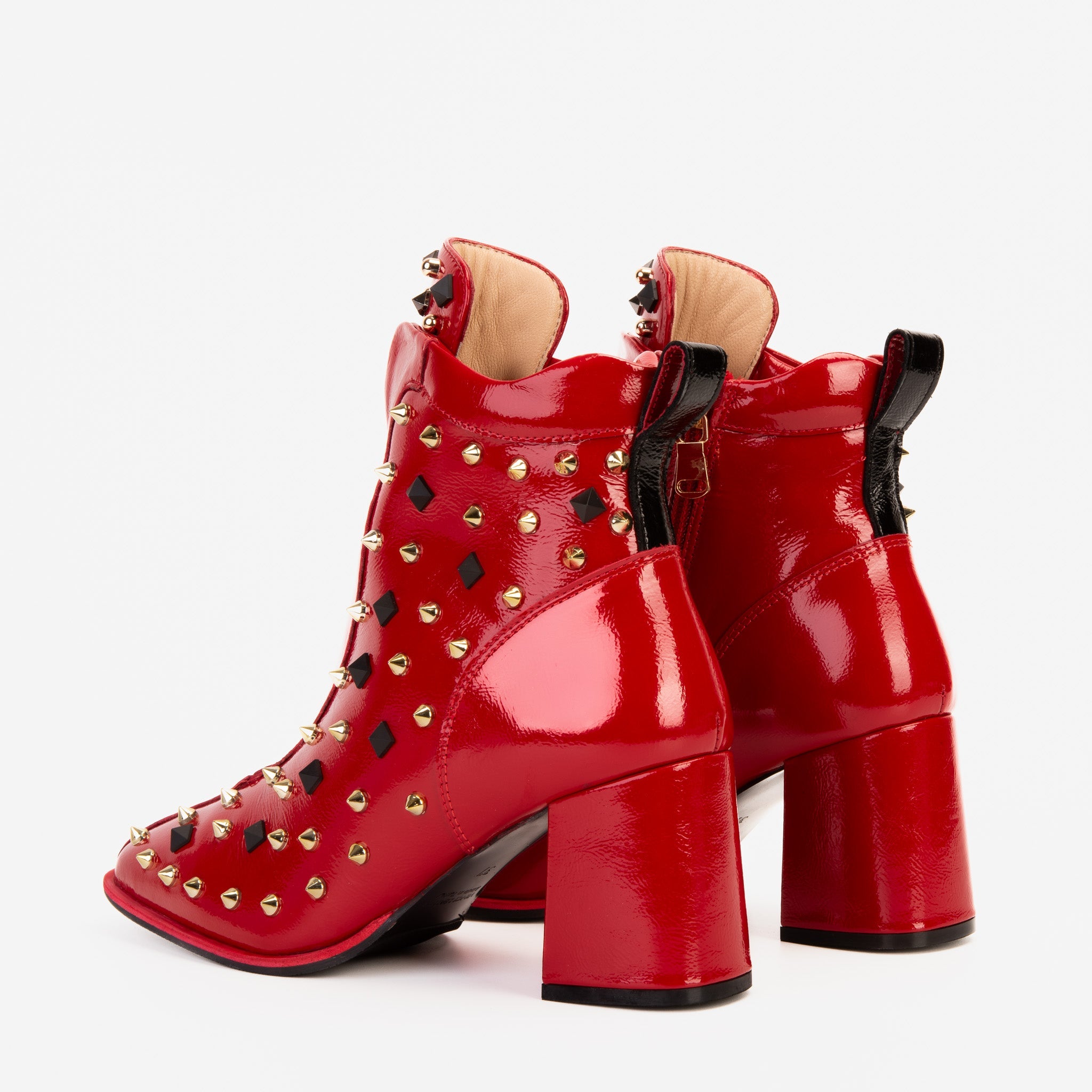 The Infanta Red Leather Block Heel Boot For Sale