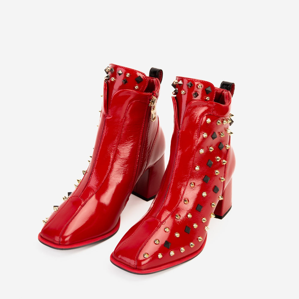 The Infanta Red Leather Block Heel Boot For Sale