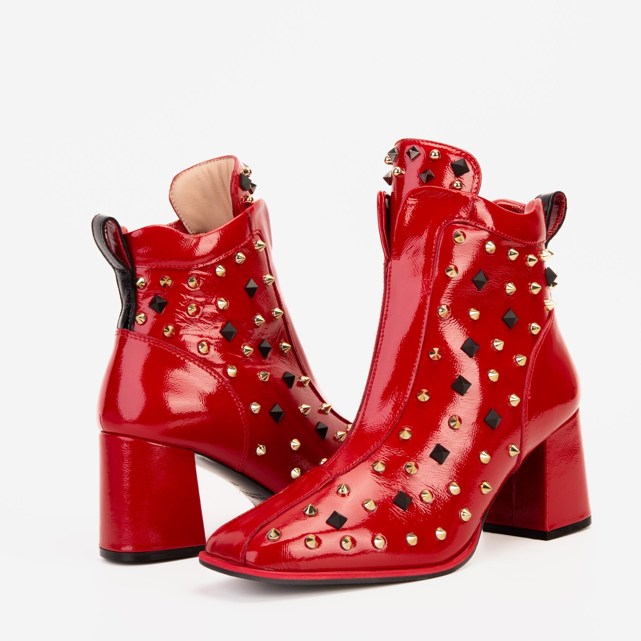The Infanta Red Leather Block Heel Boot For Sale
