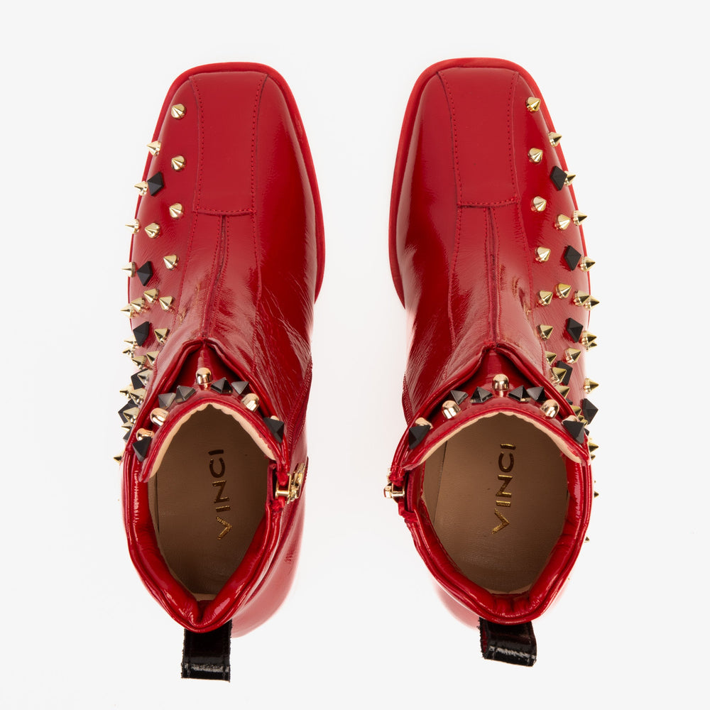 The Infanta Red Leather Block Heel Boot For Sale