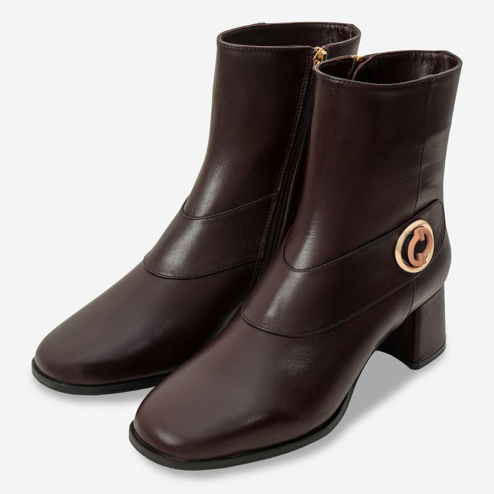The Windsor Brown Leather Block Heel Boot Universal Fit