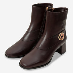 The Windsor Brown Leather Block Heel Boot Universal Fit