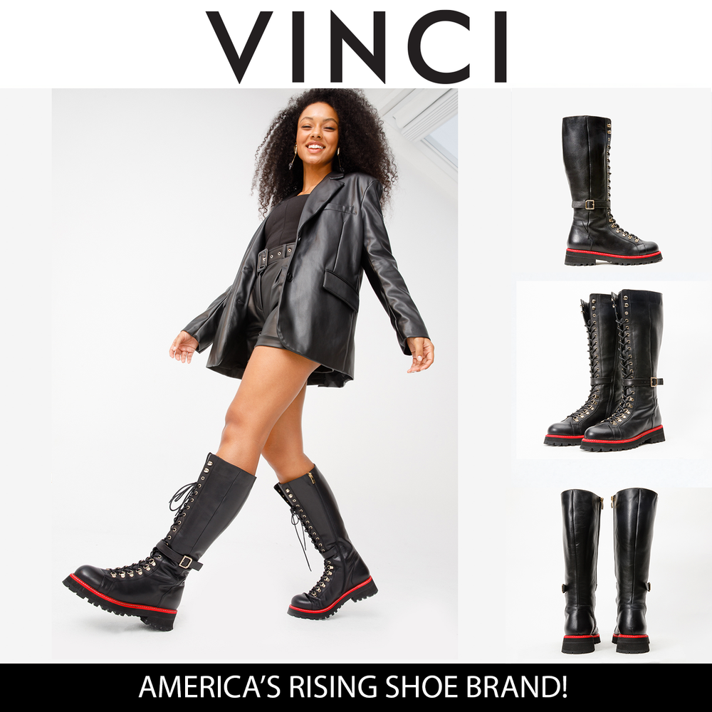 The Istinye Black Leather Knee High Lace-Up Boot Limited Edition On Sale