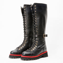 The Istinye Black Leather Knee High Lace-Up Boot Limited Edition On Sale