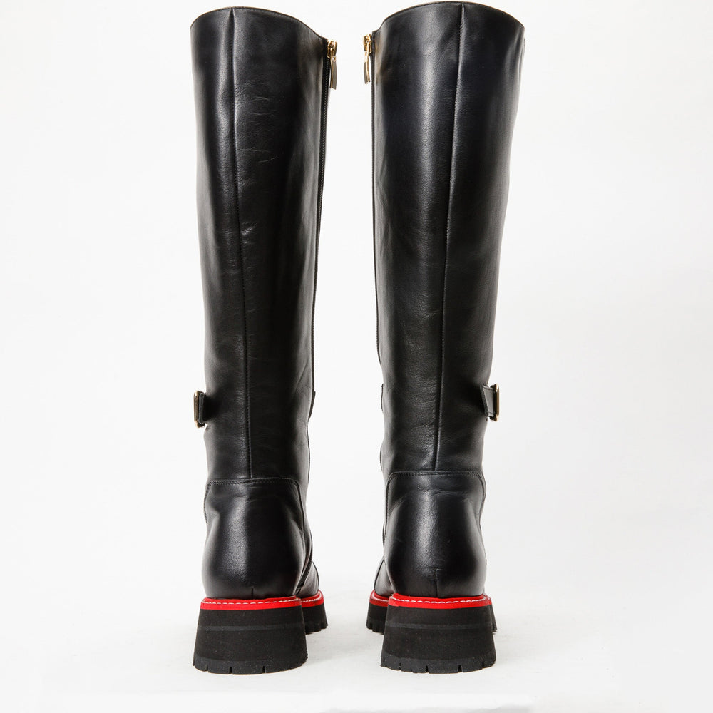 The Istinye Black Leather Knee High Lace-Up Boot Limited Edition On Sale