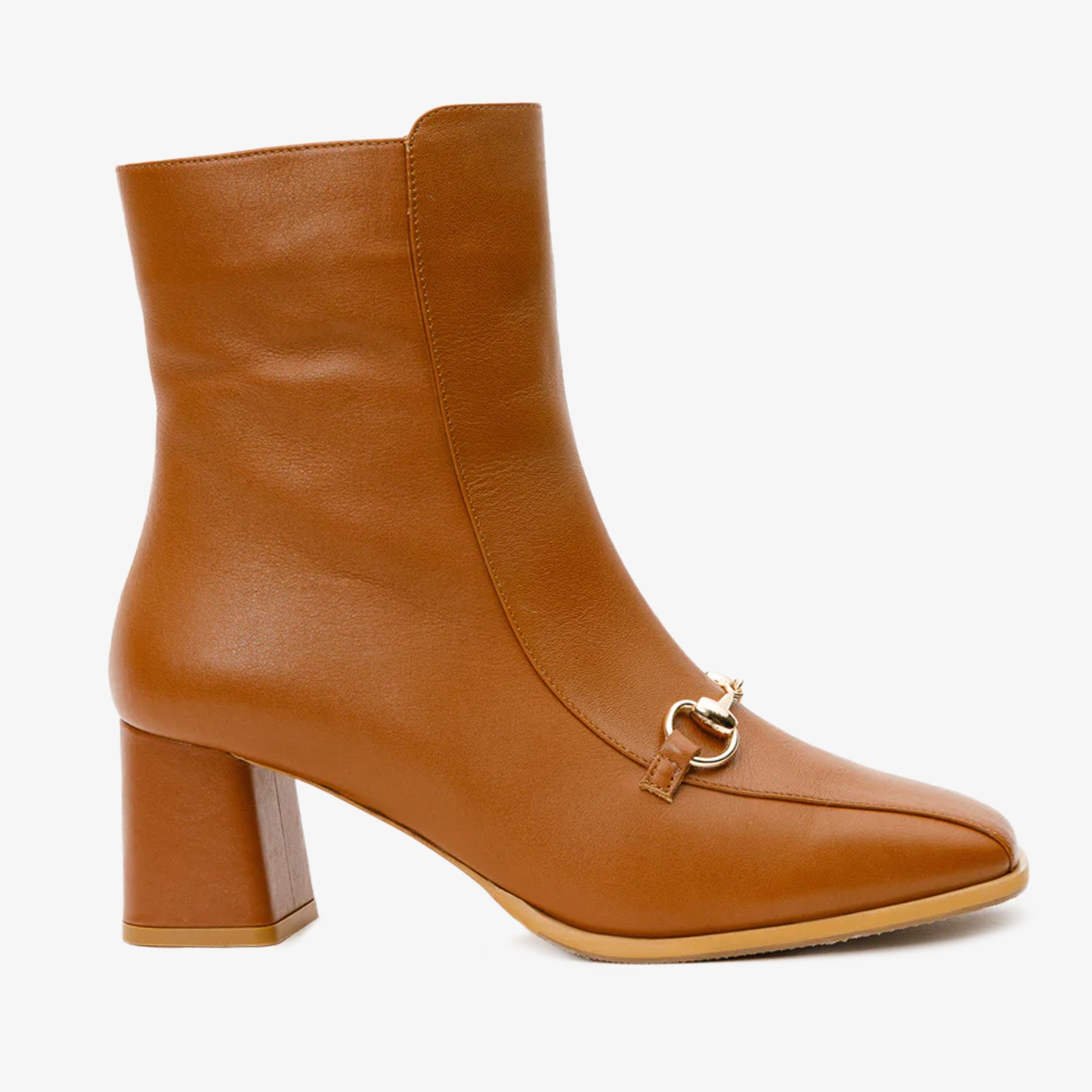 The Bukres Tan Leather Block Heel Mid Calf Boot For Sale