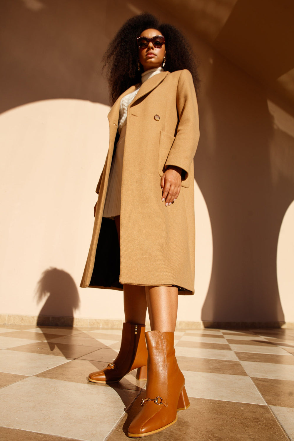 The Bukres Tan Leather Block Heel Mid Calf Boot For Sale
