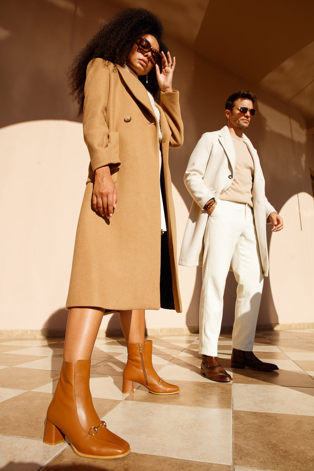 The Bukres Tan Leather Block Heel Mid Calf Boot For Sale