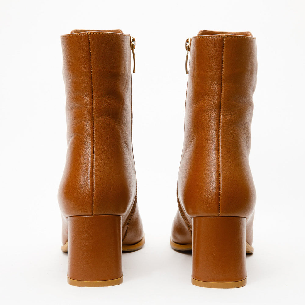 The Bukres Tan Leather Block Heel Mid Calf Boot For Sale