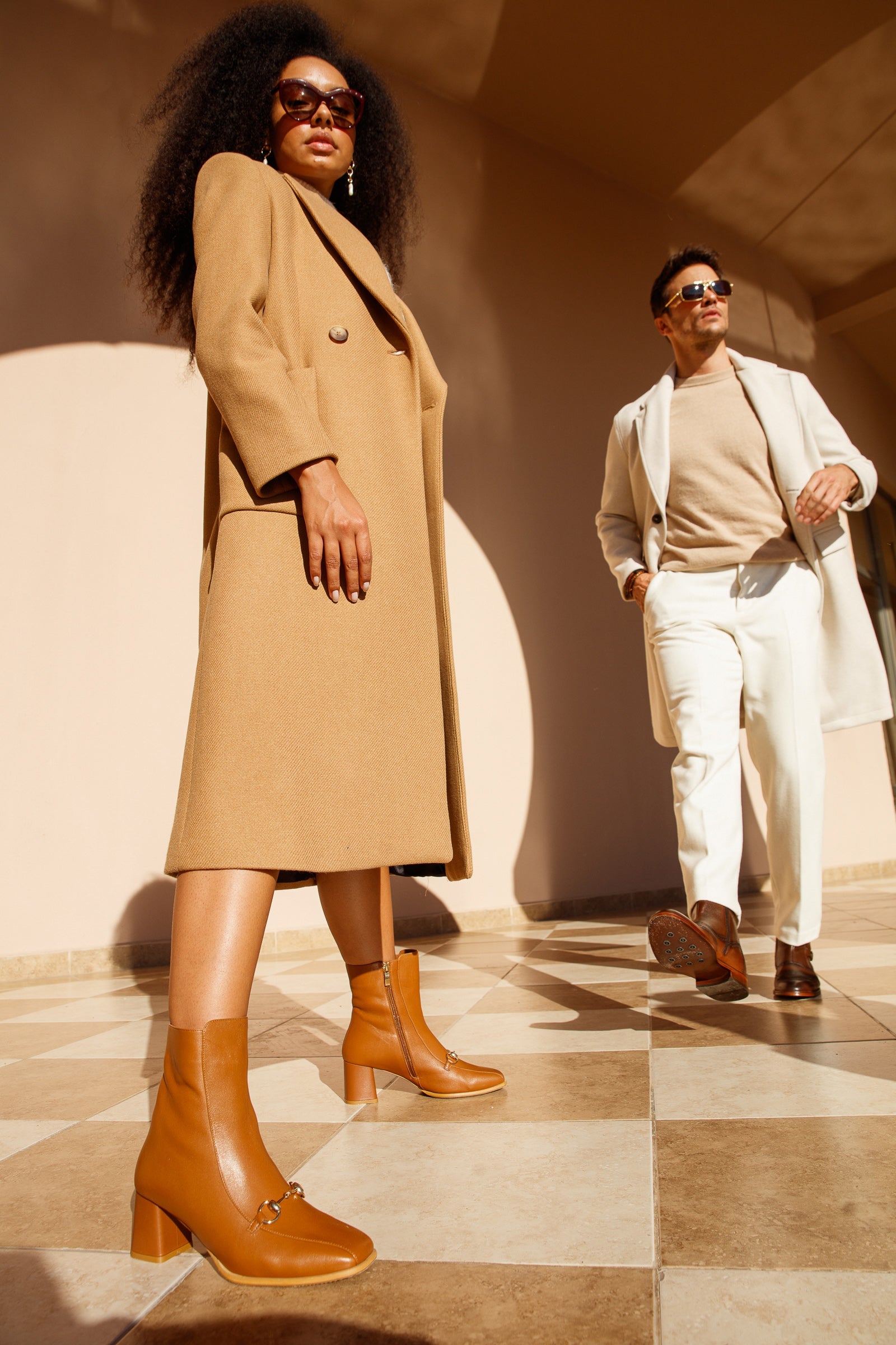 The Bukres Tan Leather Block Heel Mid Calf Boot For Sale