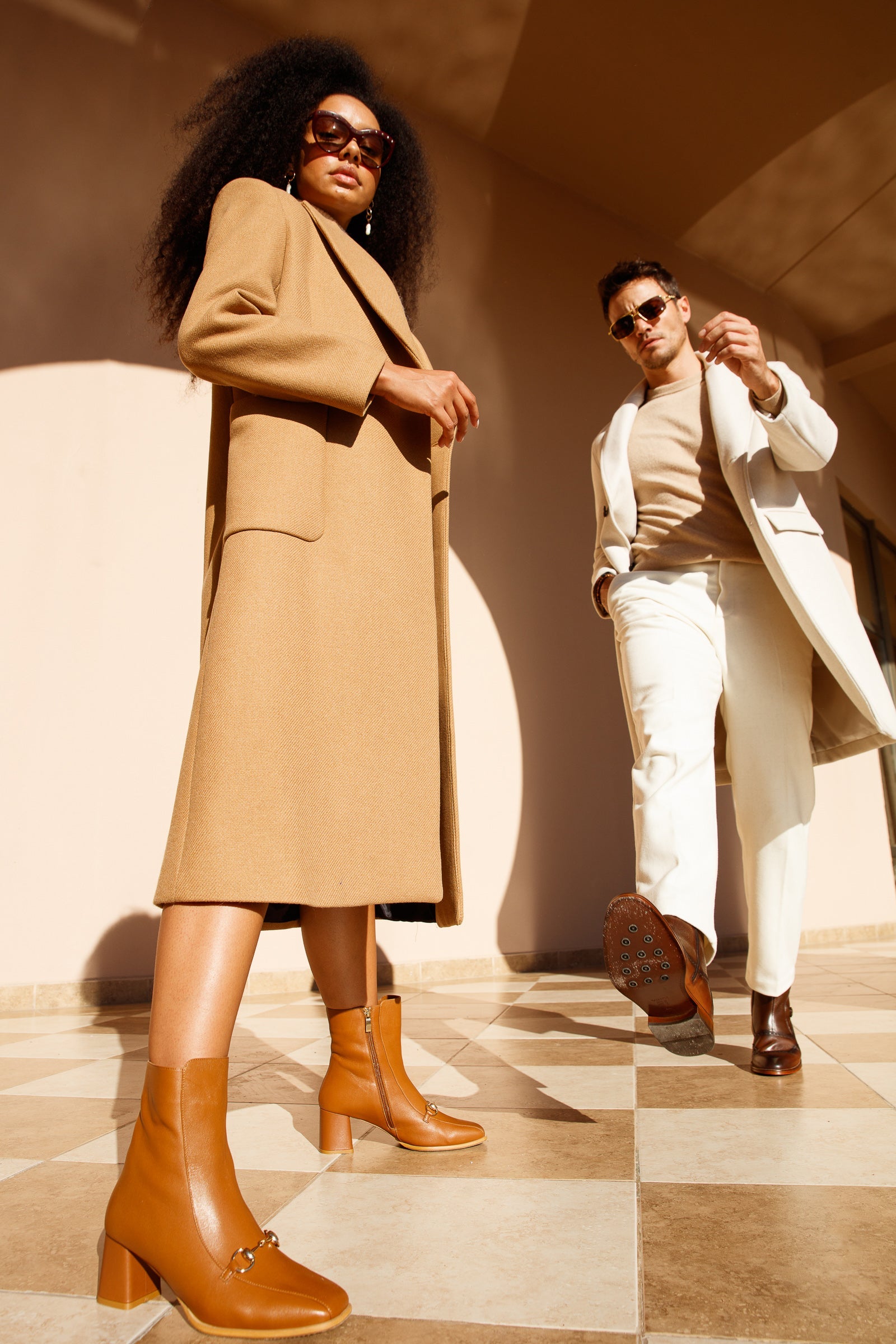 The Bukres Tan Leather Block Heel Mid Calf Boot For Sale