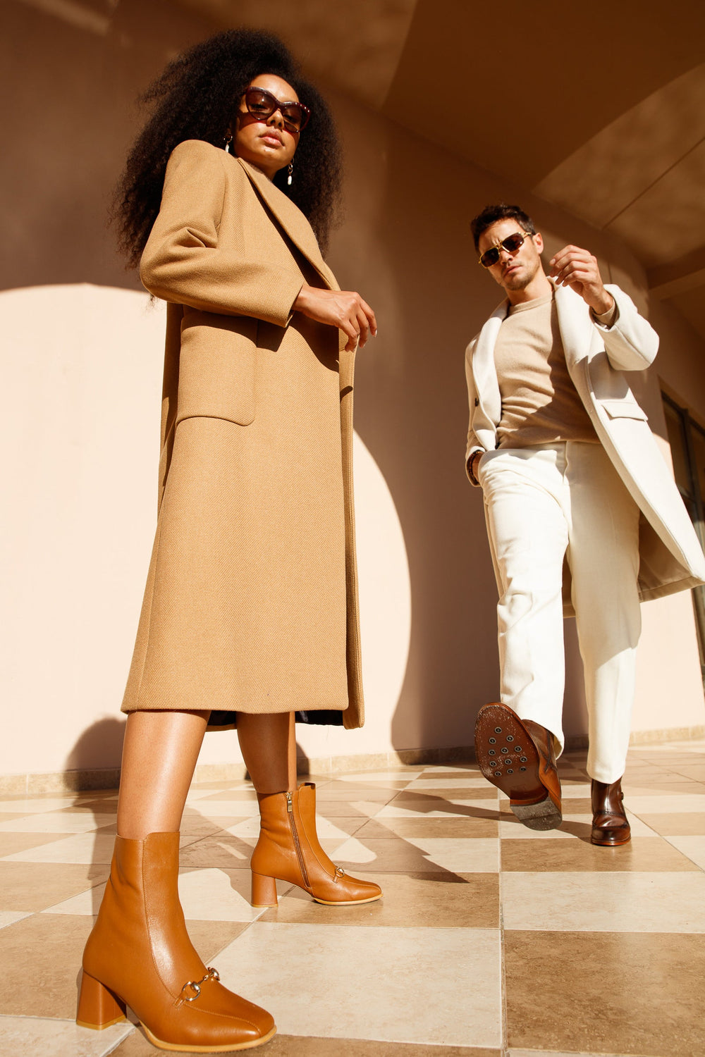 The Bukres Tan Leather Block Heel Mid Calf Boot For Sale