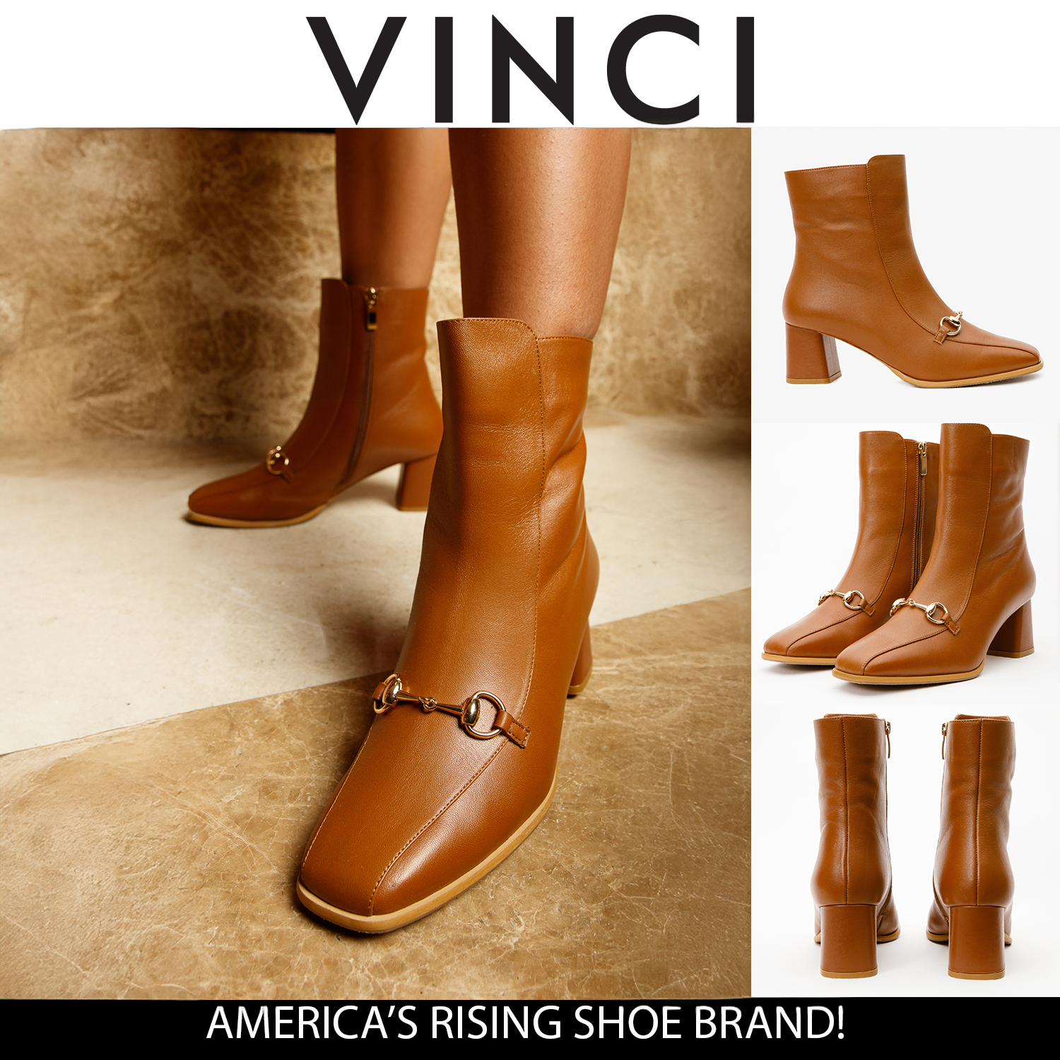 The Bukres Tan Leather Block Heel Mid Calf Boot For Sale