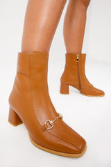 The Bukres Tan Leather Block Heel Mid Calf Boot For Sale