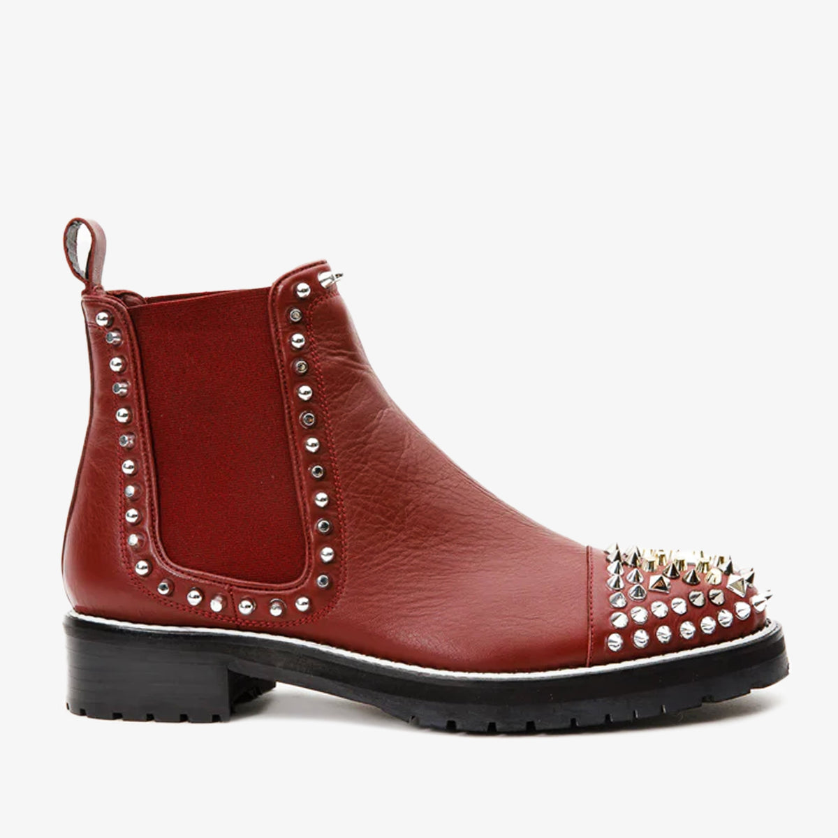 The Vuvulane Burgundy Spike Leather Ankle  Boot All New