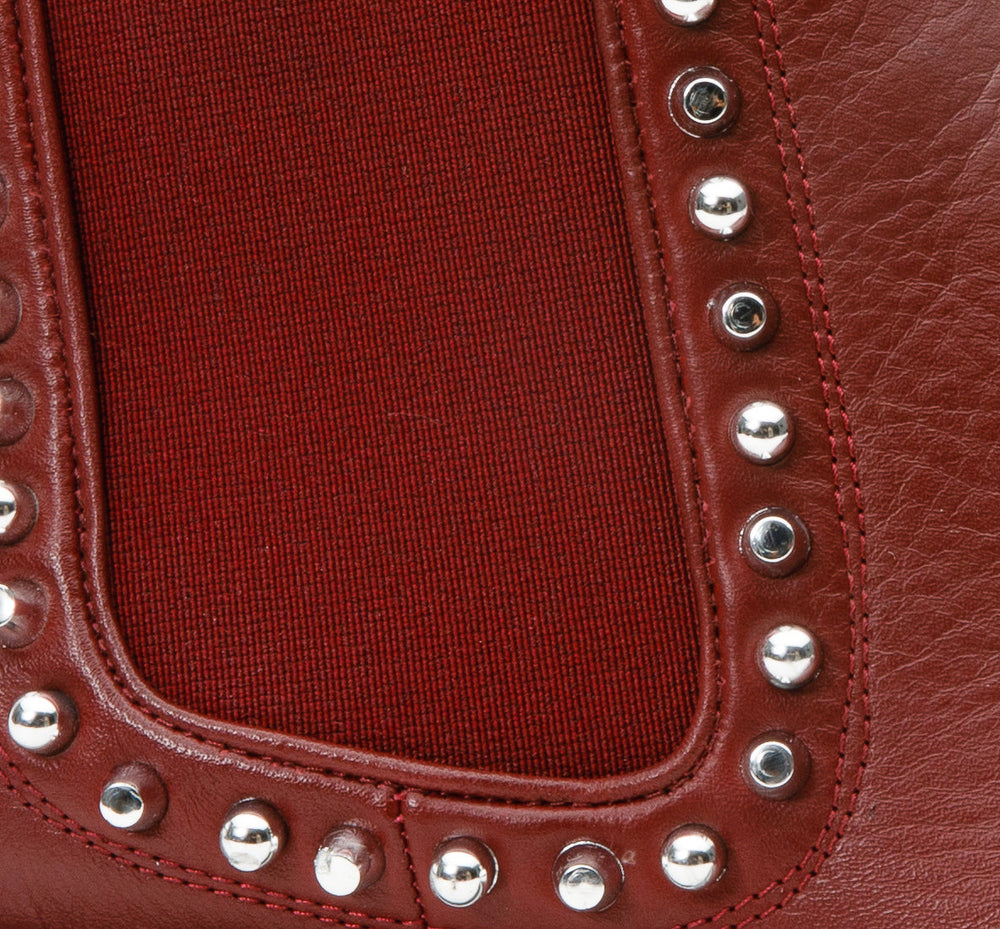The Vuvulane Burgundy Spike Leather Ankle  Boot All New