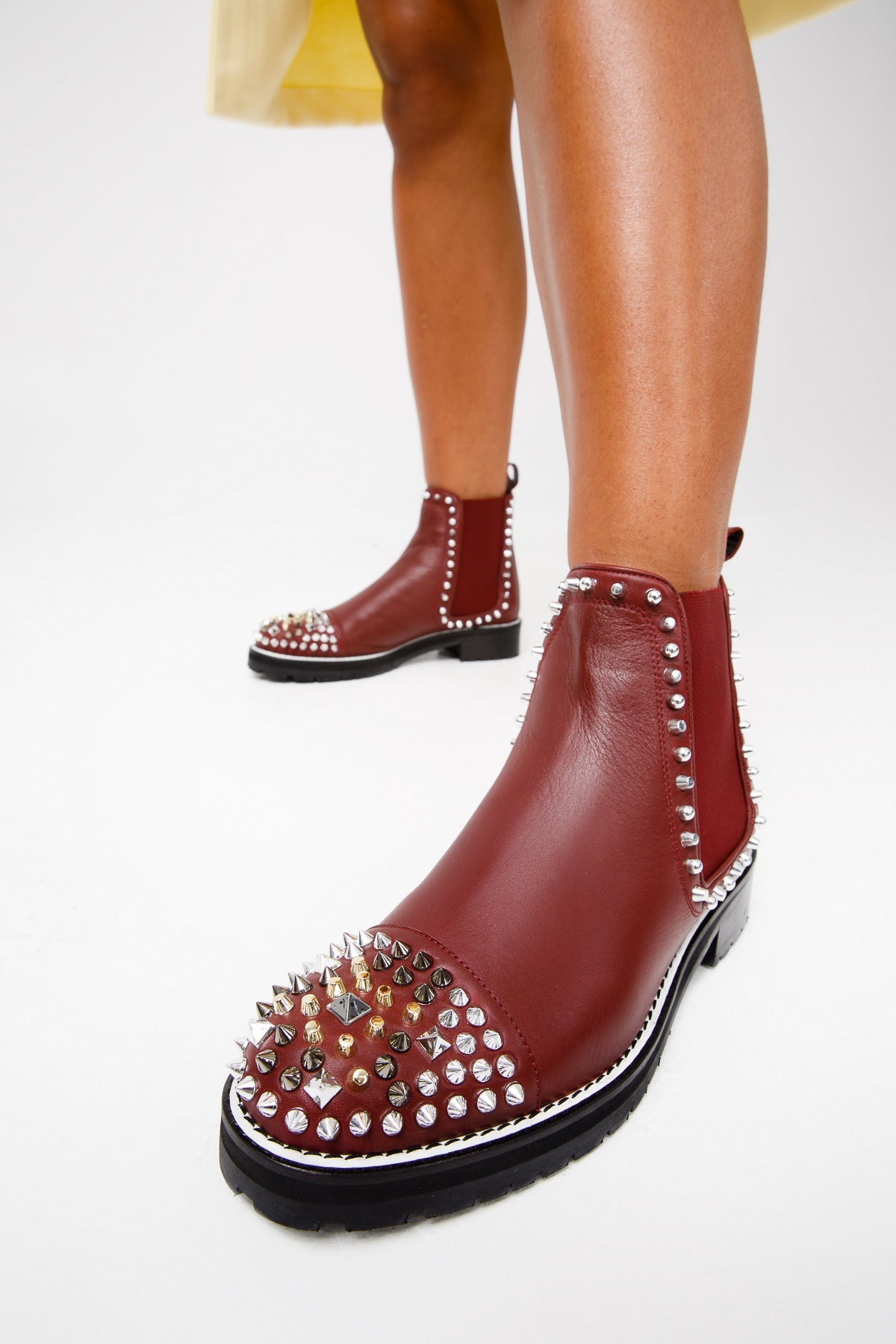 The Vuvulane Burgundy Spike Leather Ankle  Boot All New