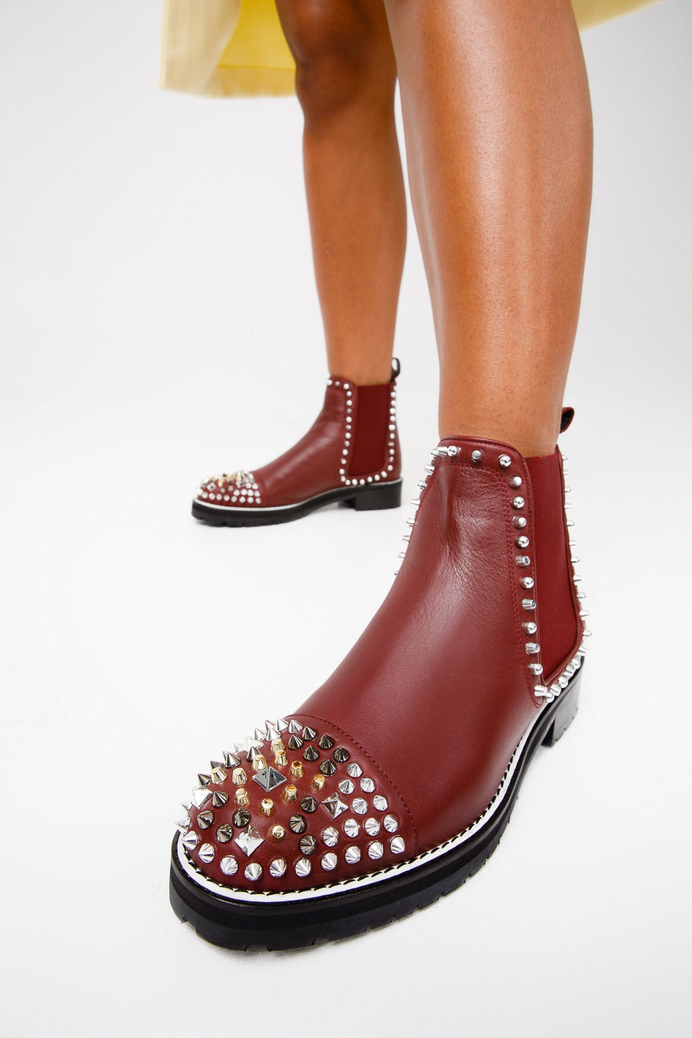 The Vuvulane Burgundy Spike Leather Ankle  Boot All New
