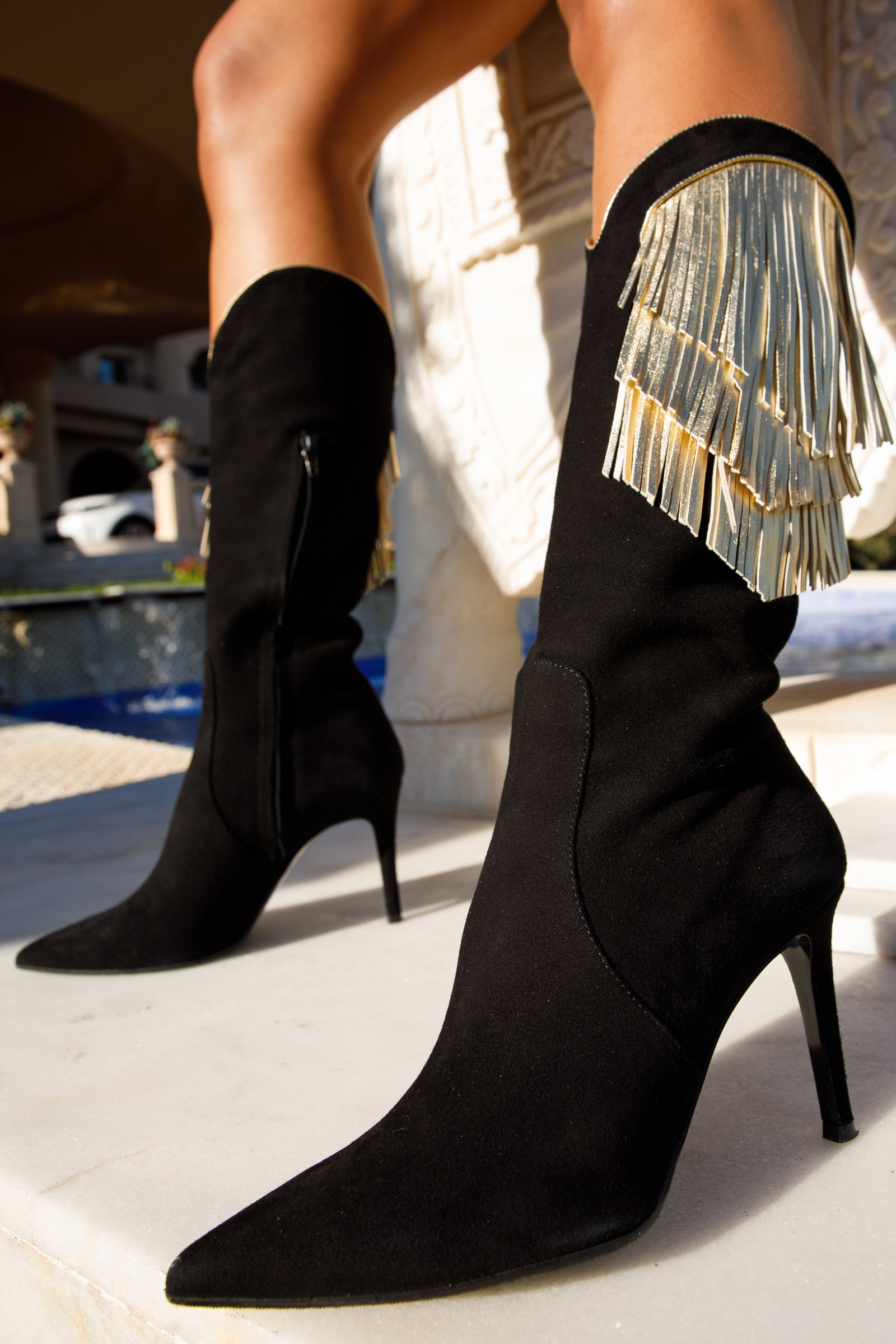 The Vienna Black Suede Leather Knee High  Boot Universal Fit