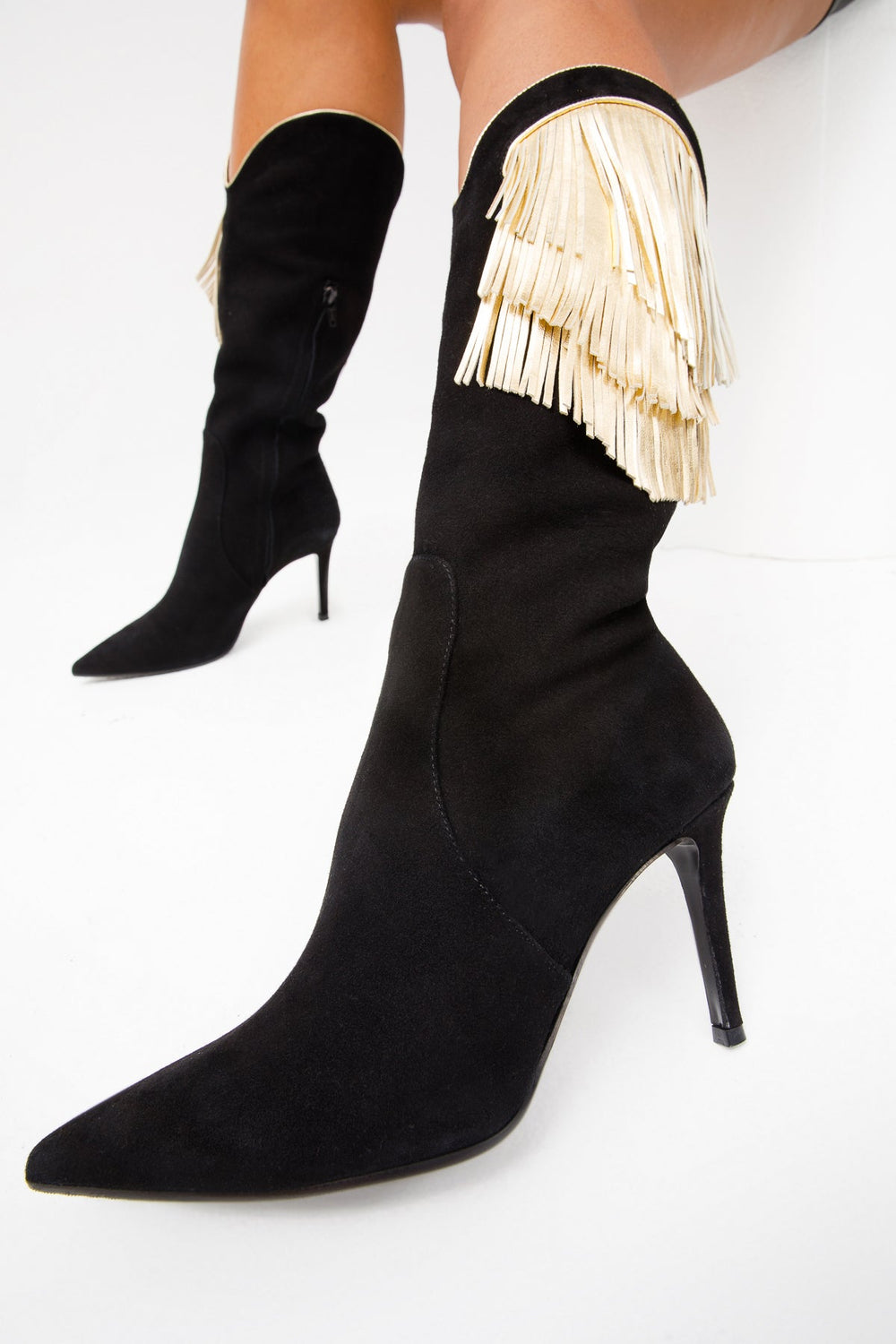 The Vienna Black Suede Leather Knee High  Boot Universal Fit