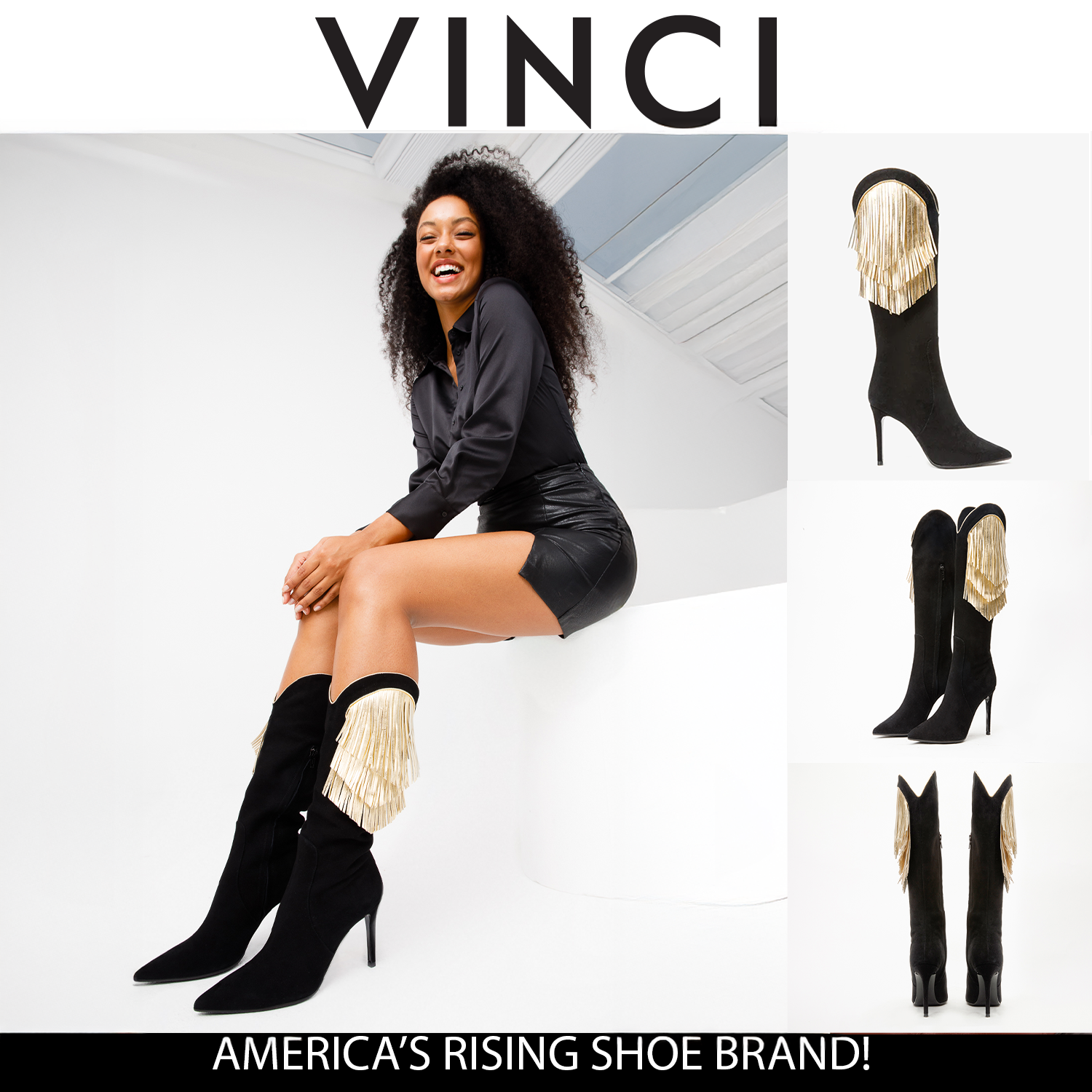 The Vienna Black Suede Leather Knee High  Boot Universal Fit