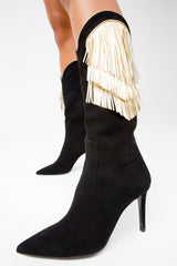 The Vienna Black Suede Leather Knee High  Boot Universal Fit