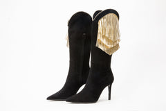 The Vienna Black Suede Leather Knee High  Boot Universal Fit