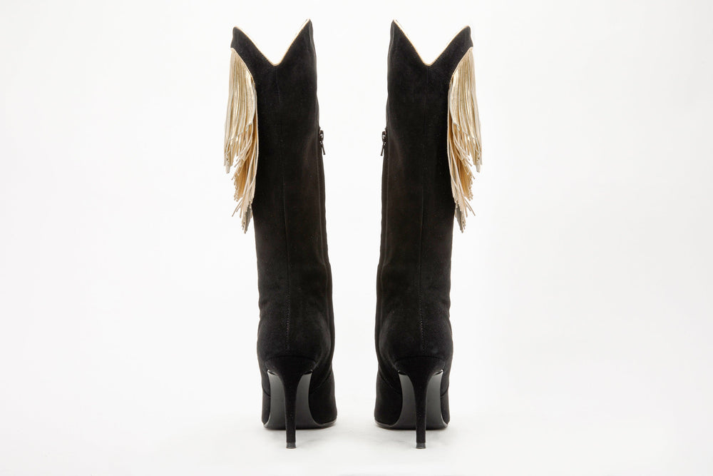 The Vienna Black Suede Leather Knee High  Boot Universal Fit
