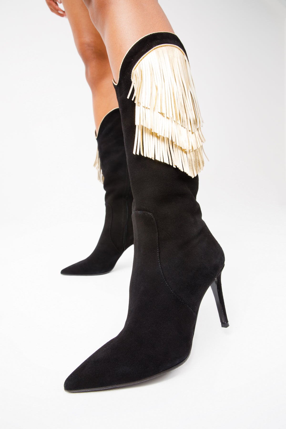 The Vienna Black Suede Leather Knee High  Boot Universal Fit