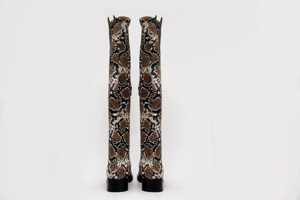 The Moengo Black Leather Leopard Knee High Boot Fine Craftsmanship