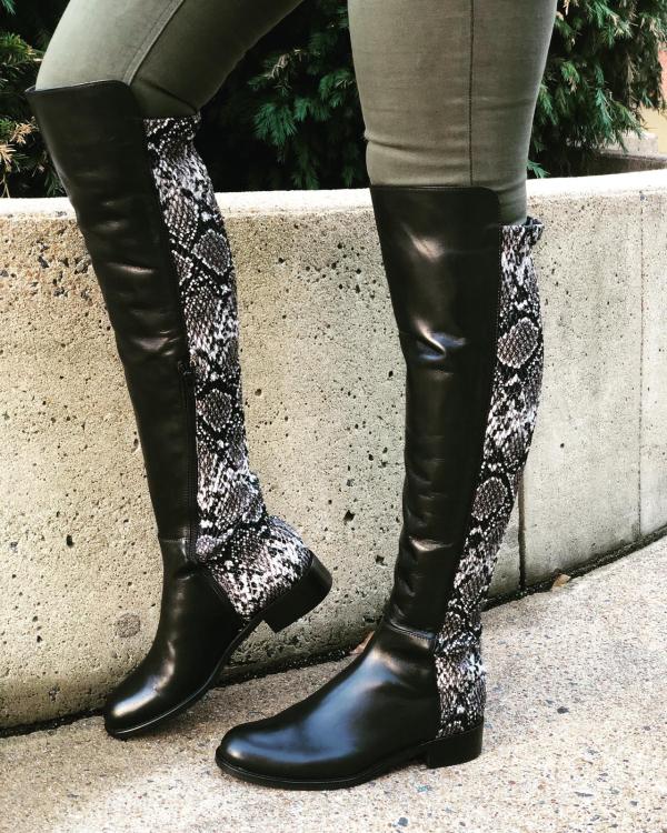 The Moengo Black Leather Leopard Knee High Boot Fine Craftsmanship