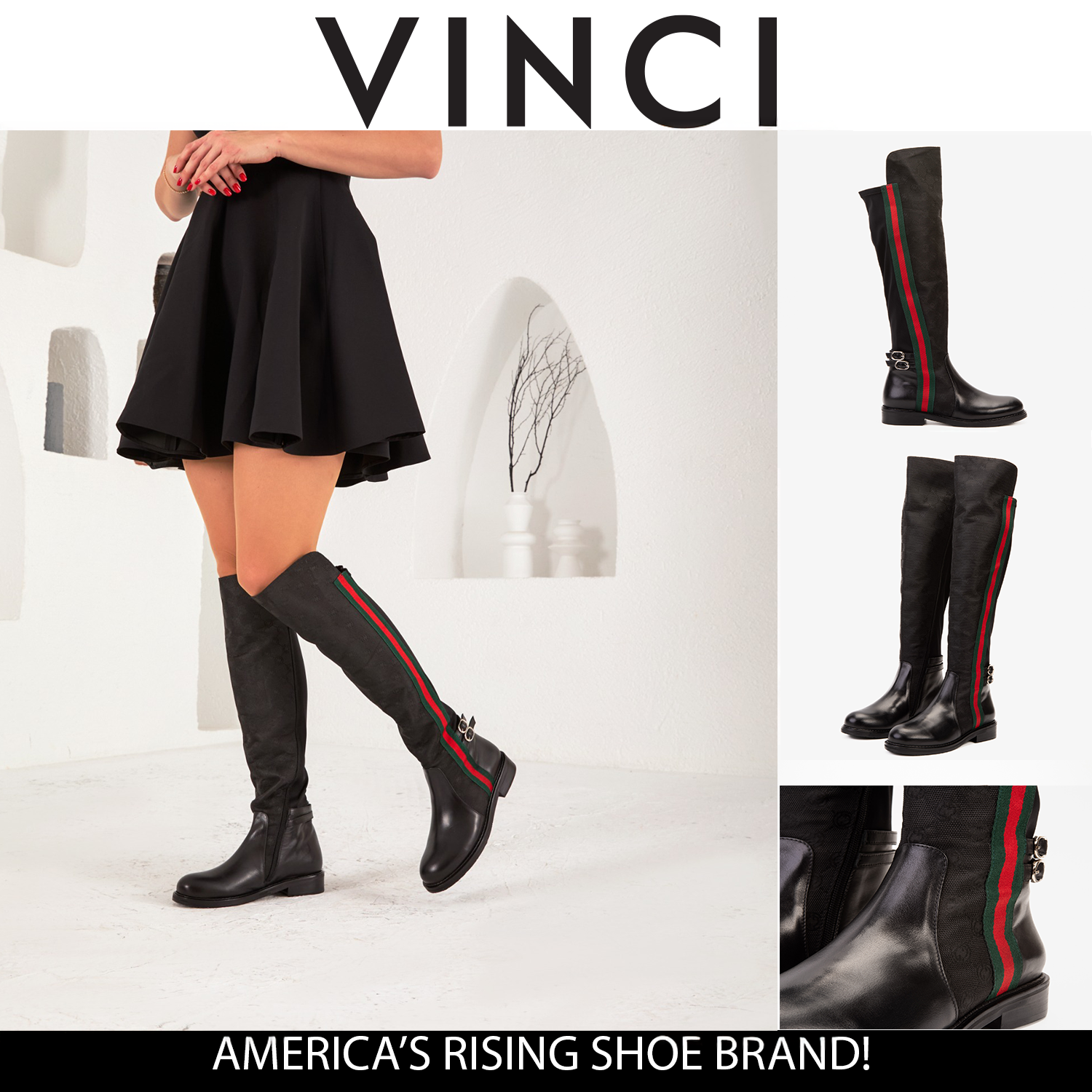 The Gallant Black Leather Knee-High Boot Exclusive Style